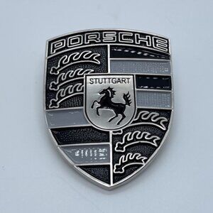 NWT PORSCHE refinished custom livery hood crest Chalk Gray & Black custom ma…
